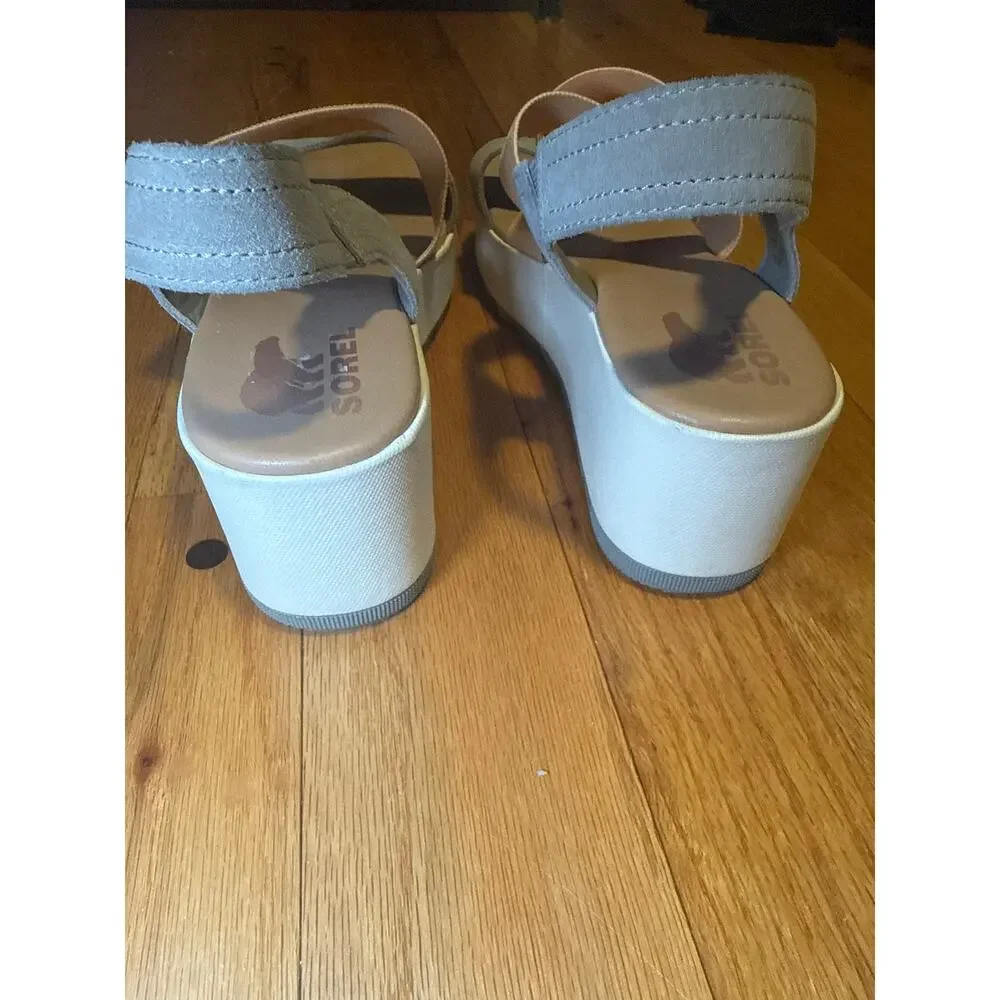 Sorel Cameron Flatform Slingback Sandals Gray Peach Womens Sz 10